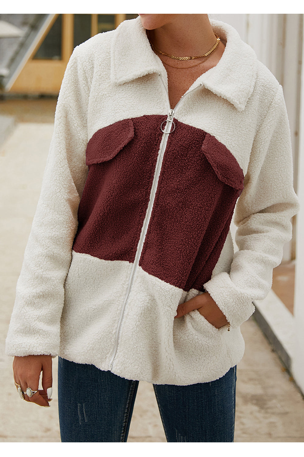Women Excellent Zipper Closure Collar Neck Knitted Styled Winter Cardigan