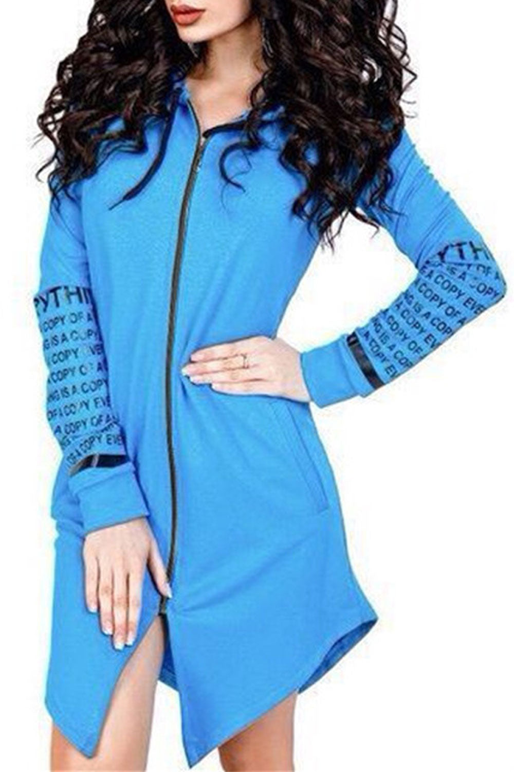 Women Zipper Closure Printed Pattern Thick Casual Hoodie