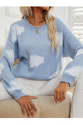 Women Nice Printed Pattern Round Neck Pullover Knitted Winter Casual Warm Sweater