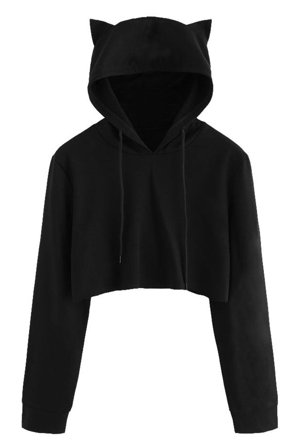 Women Elegant Drawstring Closure Beautiful Cat Style Hood Winter Short Hoodie
