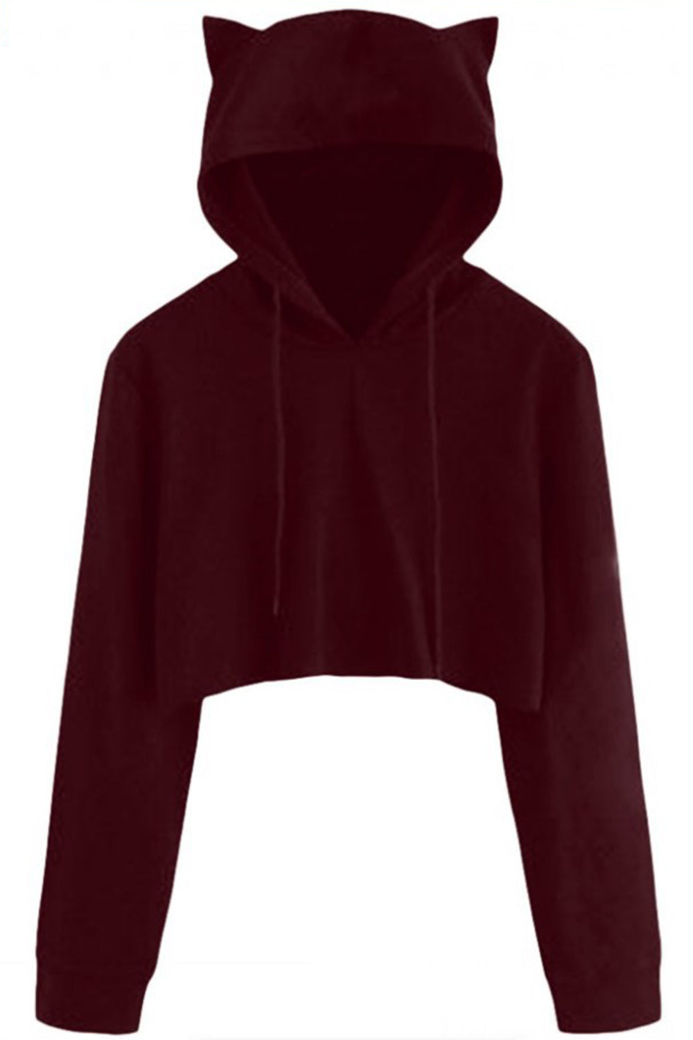 Women Elegant Drawstring Closure Beautiful Cat Style Hood Winter Short Hoodie
