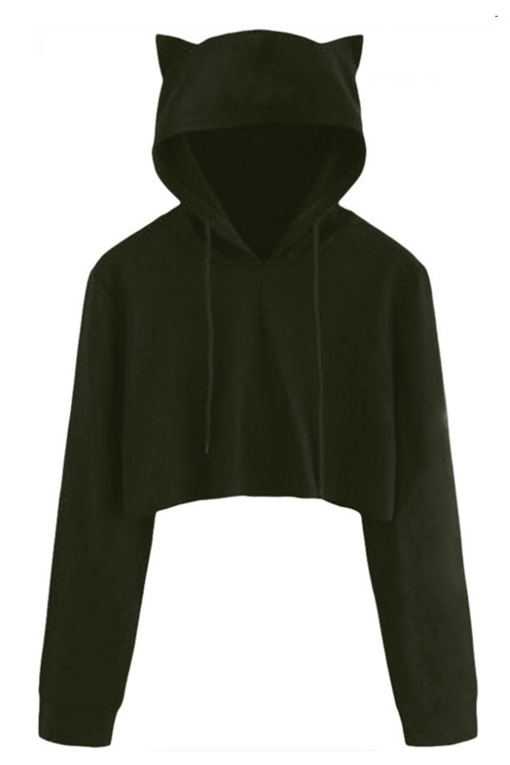 Women Elegant Drawstring Closure Beautiful Cat Style Hood Winter Short Hoodie
