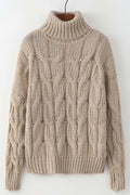 Women Casual Foldable High Neck Knitted Long Sleeve Warm Winter Sweater