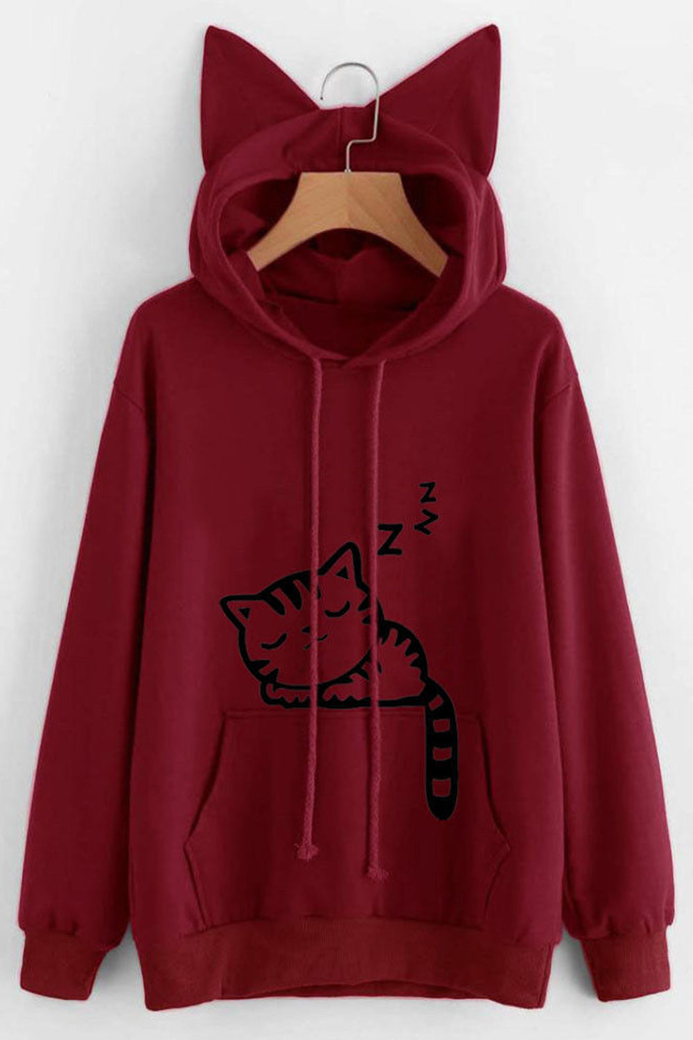 Women Amazing Kangaroo Pockets Drawstring Closure Super Cat Style Hood Winter Hoodie