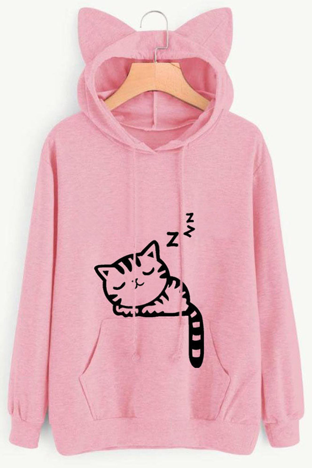 Women Amazing Kangaroo Pockets Drawstring Closure Super Cat Style Hood Winter Hoodie
