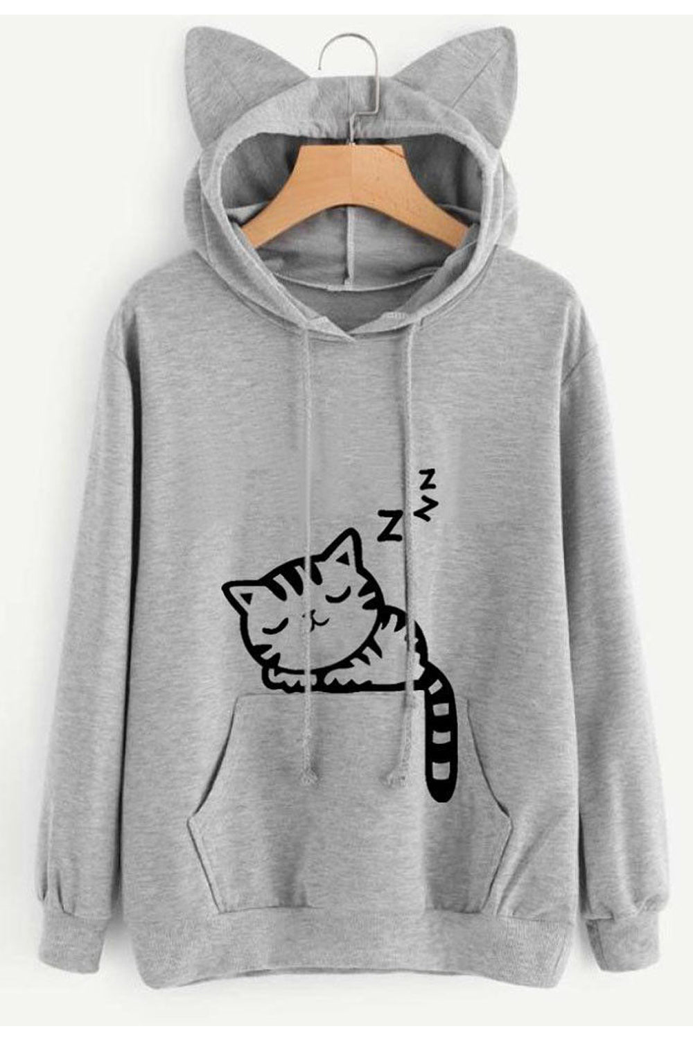 Women Amazing Kangaroo Pockets Drawstring Closure Super Cat Style Hood Winter Hoodie