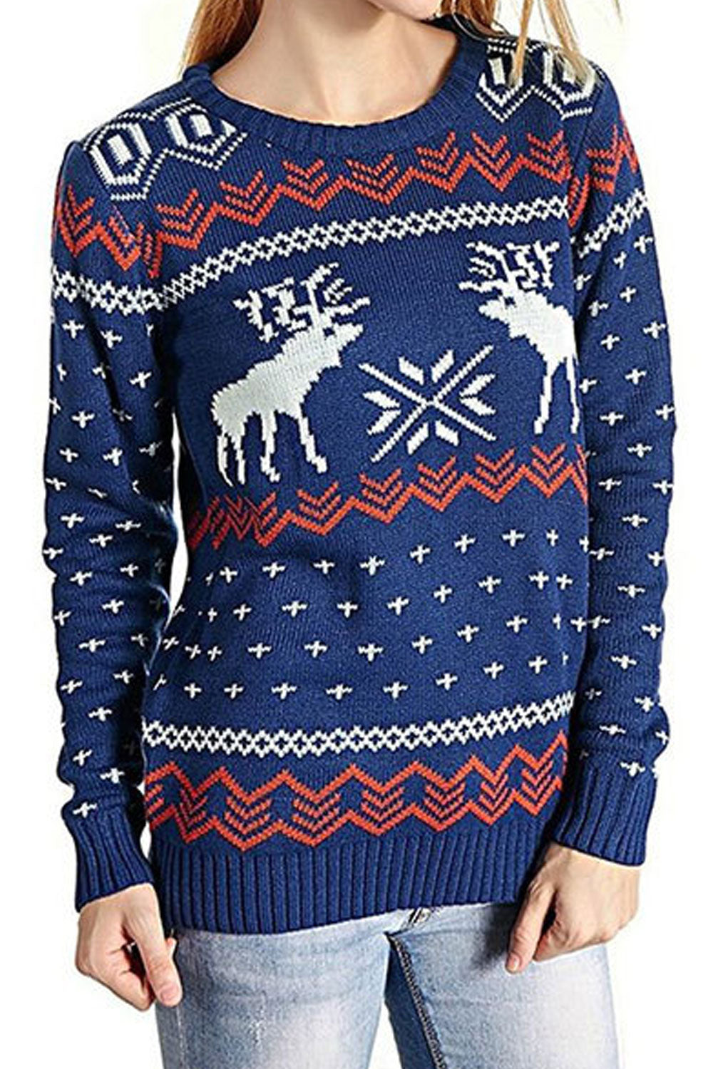 Women Gorgeous Regular Fit Printed Easily Wearable Warm Knitted Winter Sweater