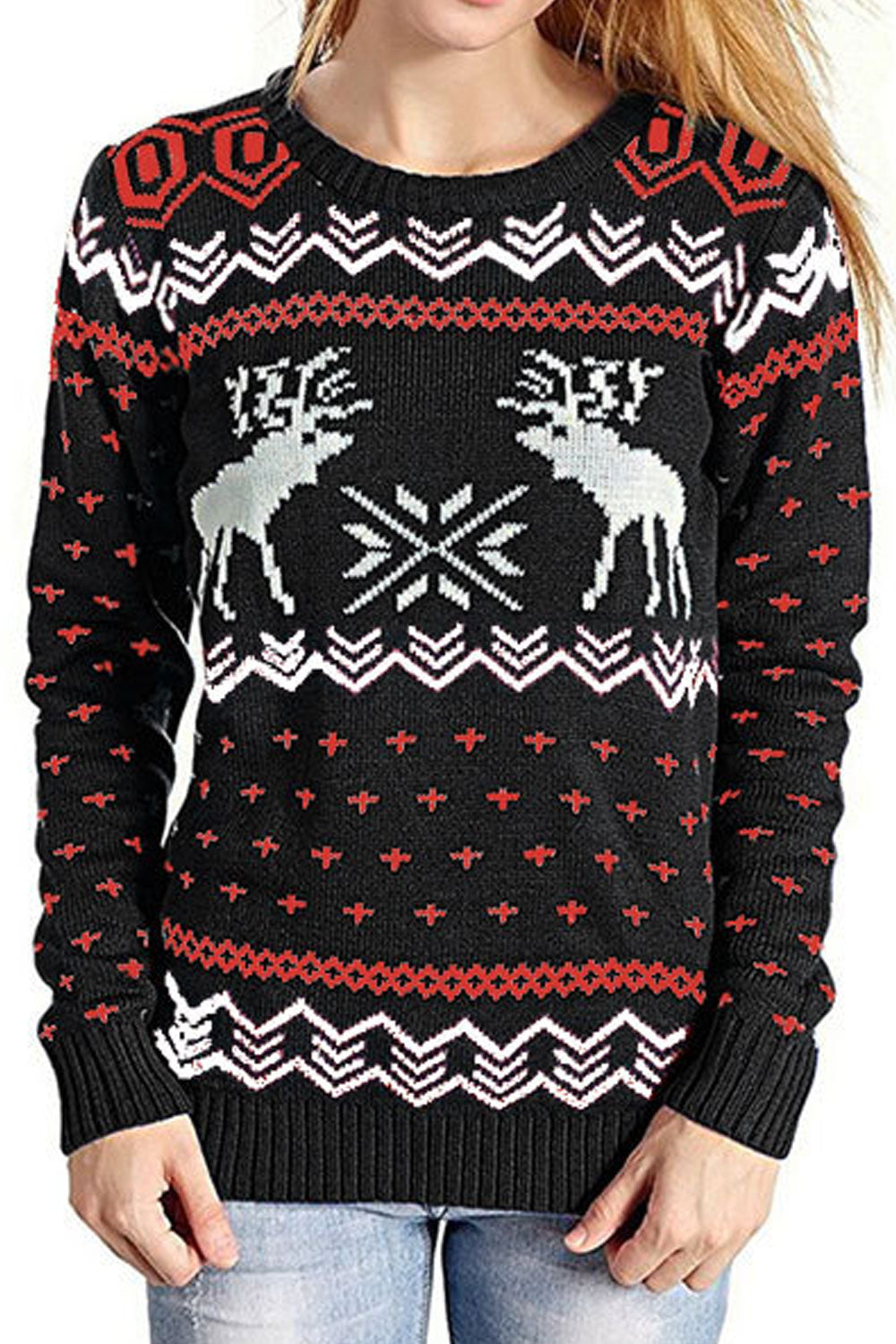 Women Gorgeous Regular Fit Printed Easily Wearable Warm Knitted Winter Sweater