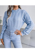 Women Knitted Designed Ribbed Hem & Cuff Round Neck Elegant Warm Winter Sweater