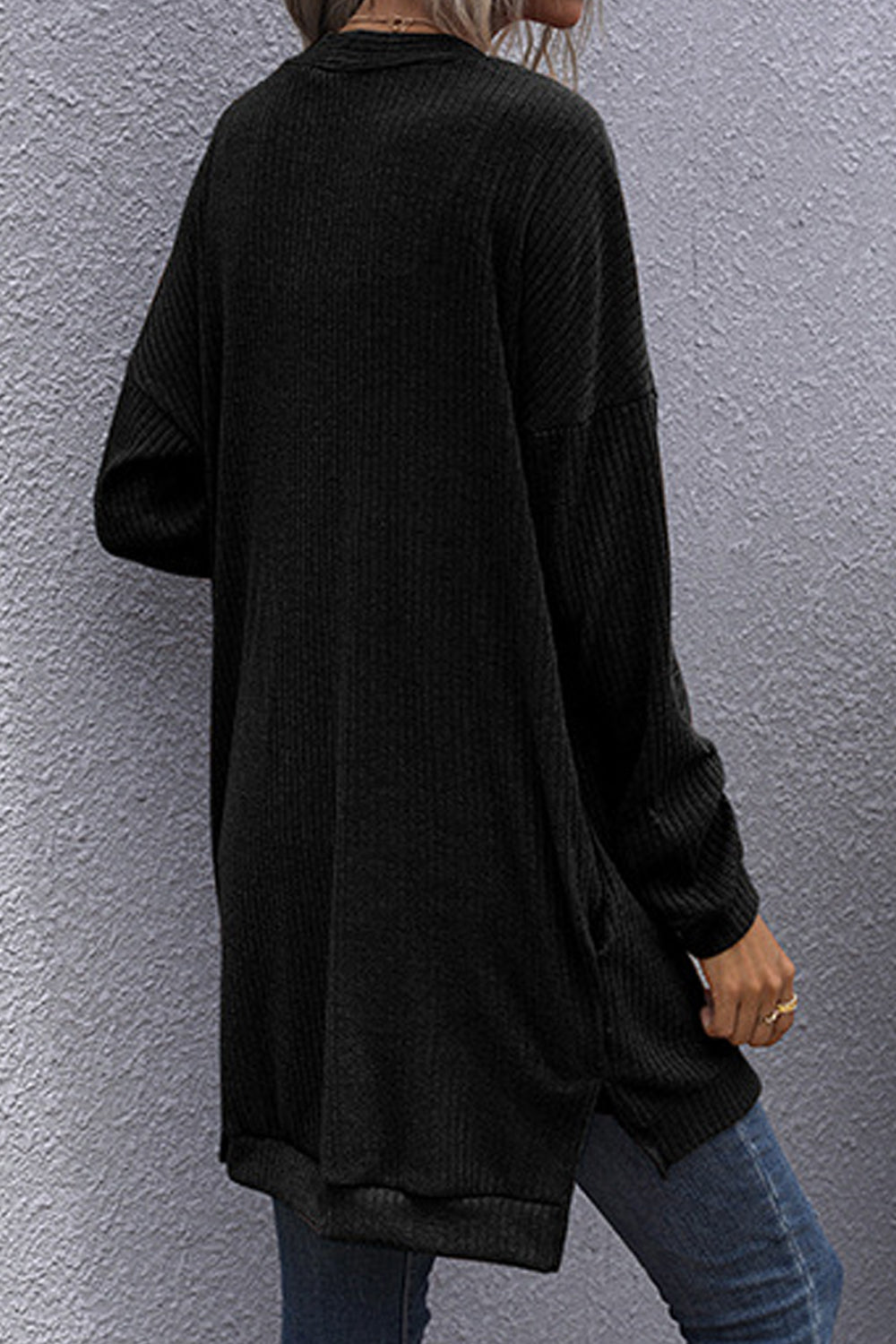 Women Casual Mid-Length Front Open Style Long Sleeve Simple Pockets Winter Cardigan