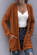 Women Casual Mid-Length Front Open Style Long Sleeve Simple Pockets Winter Cardigan