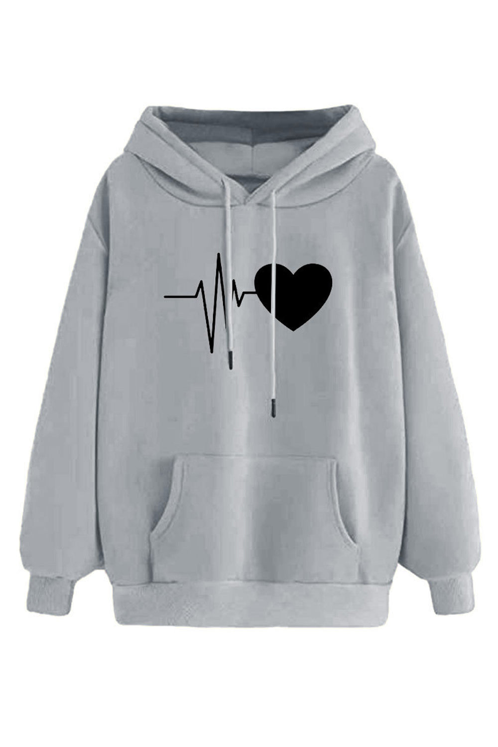 Women Delightful Printed Pattern Comfortable Kangaroo Pockets Ribbed Hem Winter Hoodie