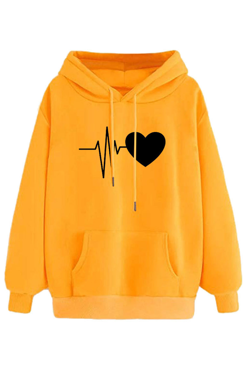 Women Delightful Printed Pattern Comfortable Kangaroo Pockets Ribbed Hem Winter Hoodie