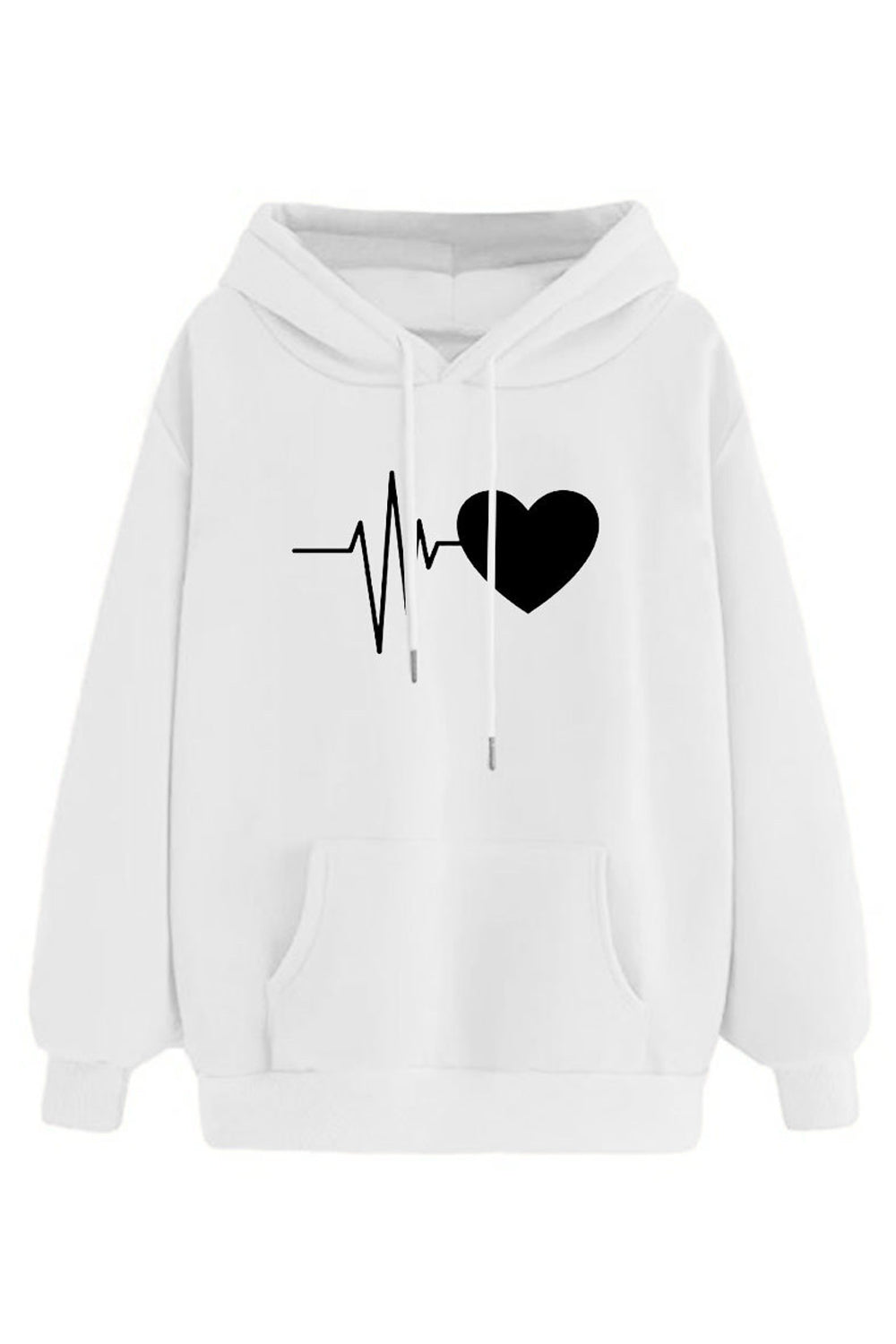 Women Delightful Printed Pattern Comfortable Kangaroo Pockets Ribbed Hem Winter Hoodie