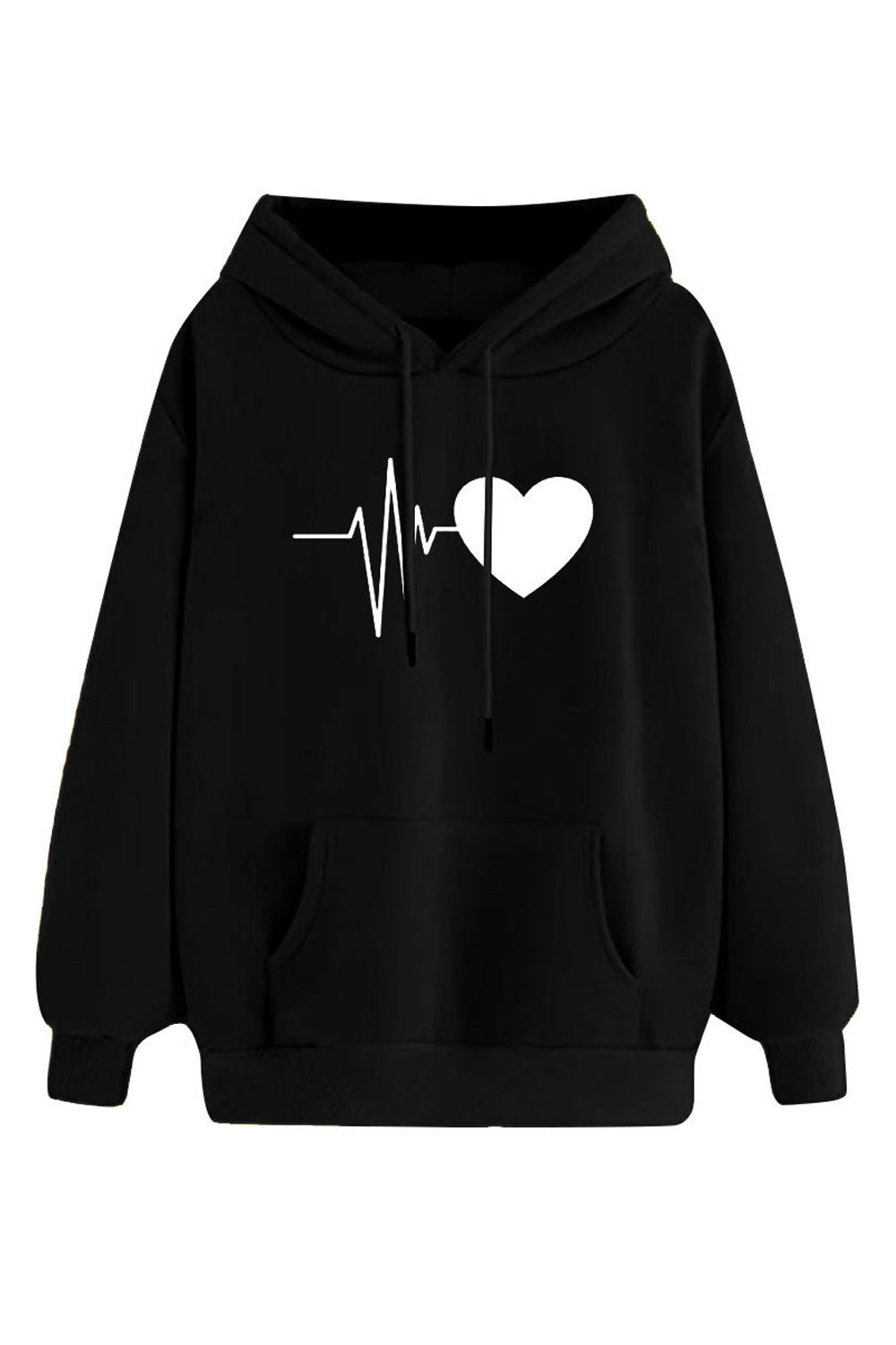 Women Delightful Printed Pattern Comfortable Kangaroo Pockets Ribbed Hem Winter Hoodie