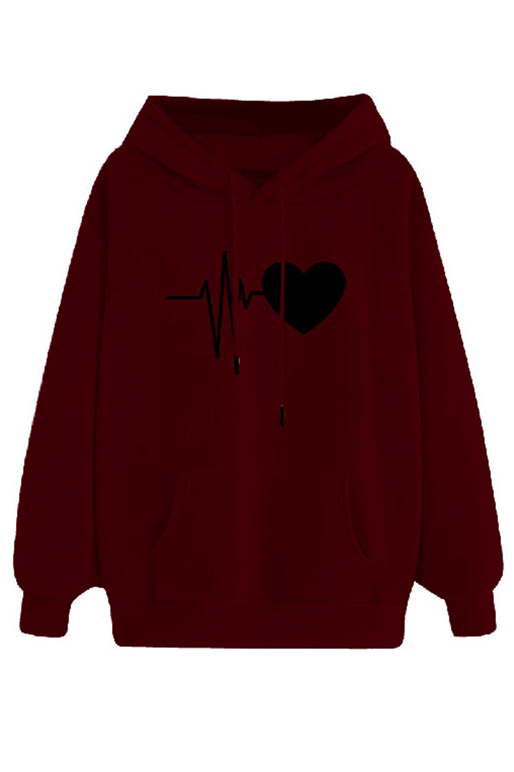Women Delightful Printed Pattern Comfortable Kangaroo Pockets Ribbed Hem Winter Hoodie