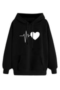 Women Delightful Printed Pattern Comfortable Kangaroo Pockets Ribbed Hem Winter Hoodie