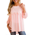 Women Long Sleeve Round Neck Casual Lace Top
