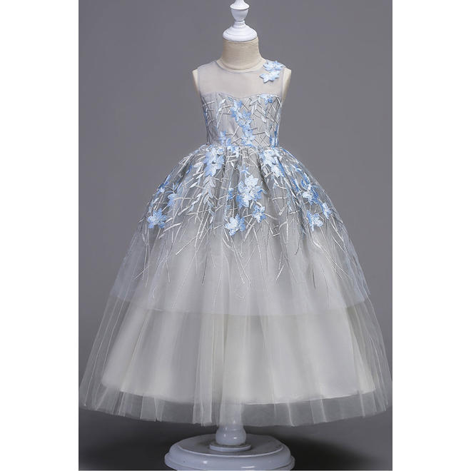 Kids Baby Girls Embroidered Mesh Elegant Dress