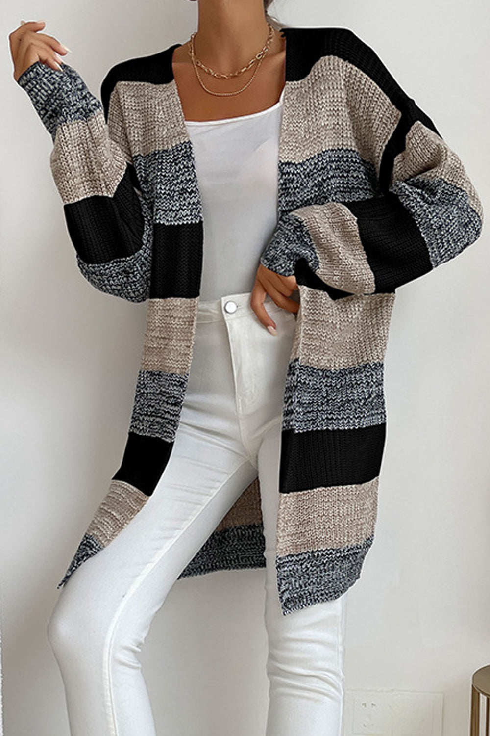 Women Magnificent Front Open Stripe Pattern Comfy Winter Fashionic Warm Cardigan