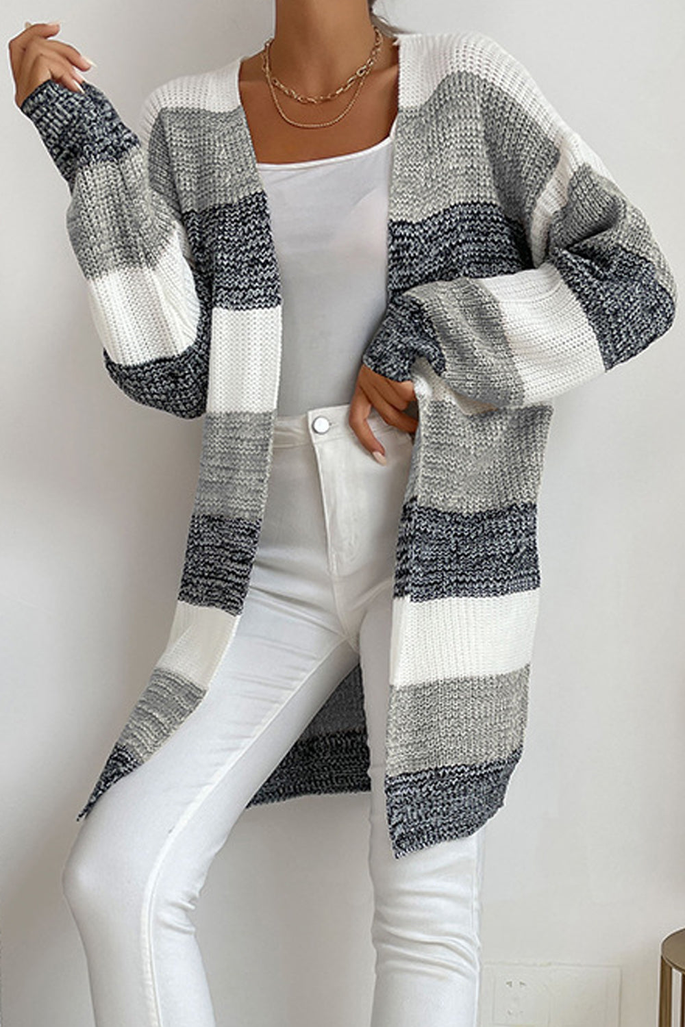 Women Magnificent Front Open Stripe Pattern Comfy Winter Fashionic Warm Cardigan