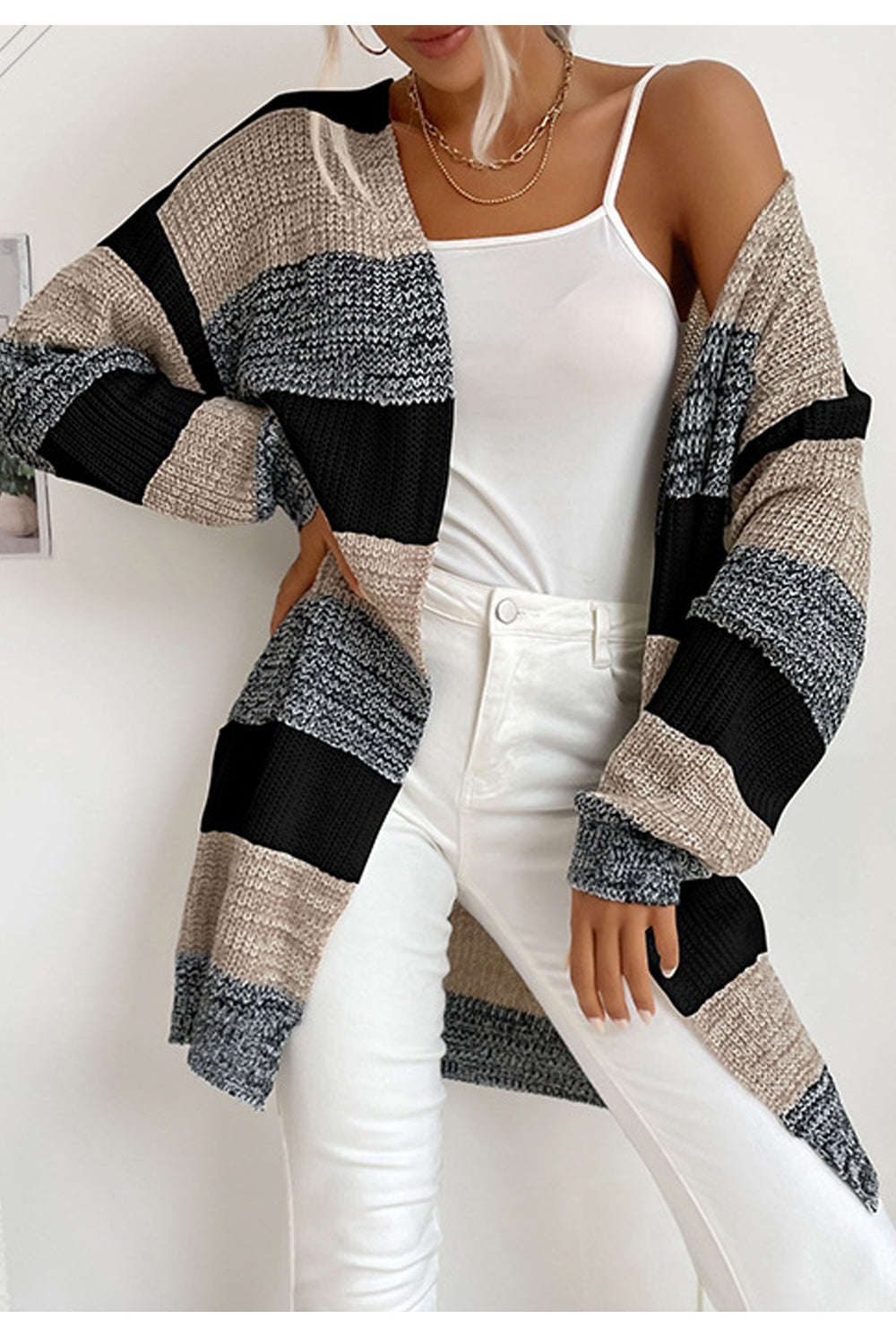 Women Magnificent Front Open Stripe Pattern Comfy Winter Fashionic Warm Cardigan