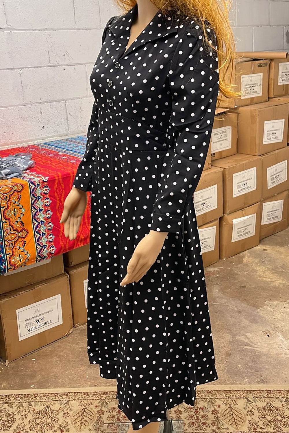 Women Fabulous Polka Dots Printed Collar Neck Button Closure Neckline Cozy Summer Dress