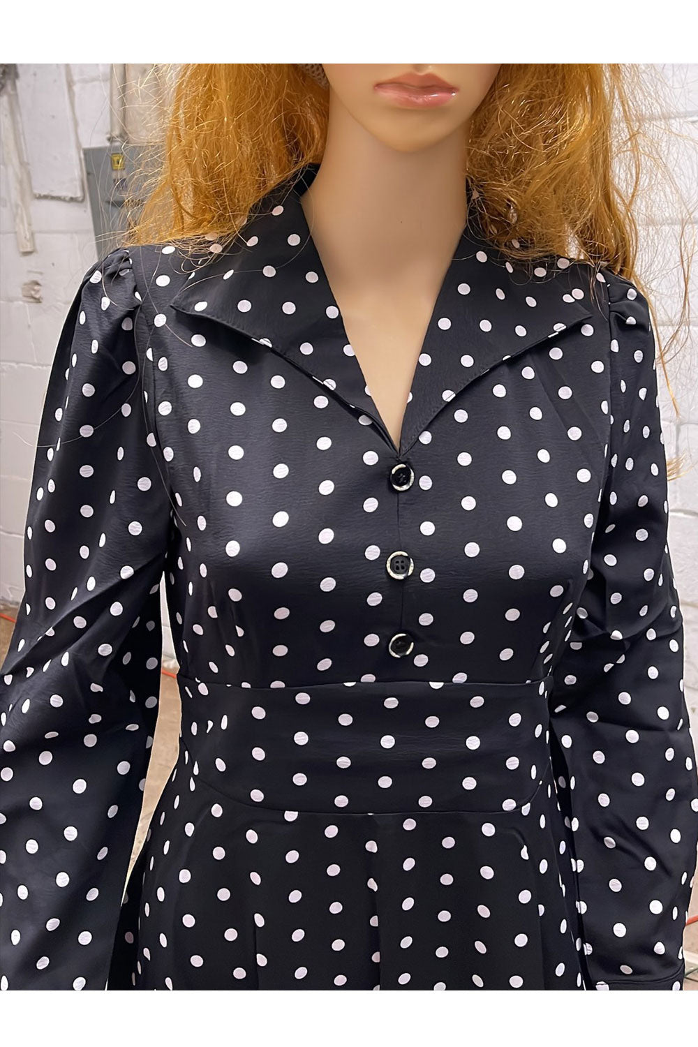 Women Fabulous Polka Dots Printed Collar Neck Button Closure Neckline Cozy Summer Dress