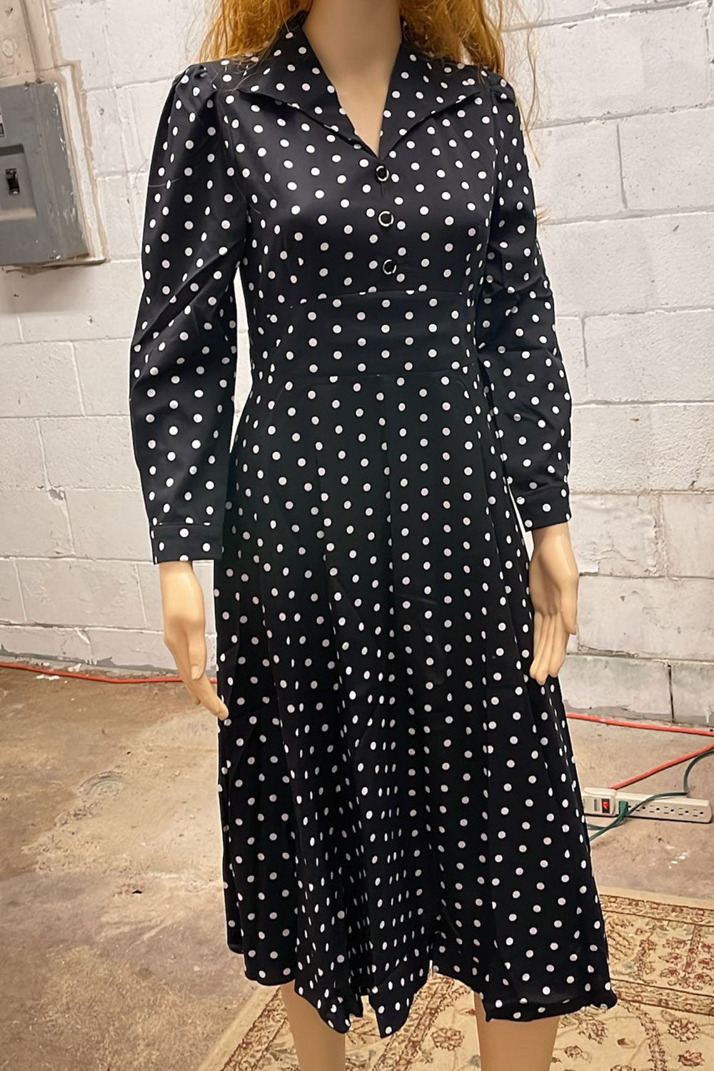 Women Fabulous Polka Dots Printed Collar Neck Button Closure Neckline Cozy Summer Dress
