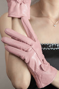 Women Comfy Material Windproof Lovely Floral Pattern Warm Outdoor Leather Gloves
