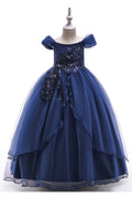 Kids Girls Round Neck Short Sleeve Ball Gown Dress