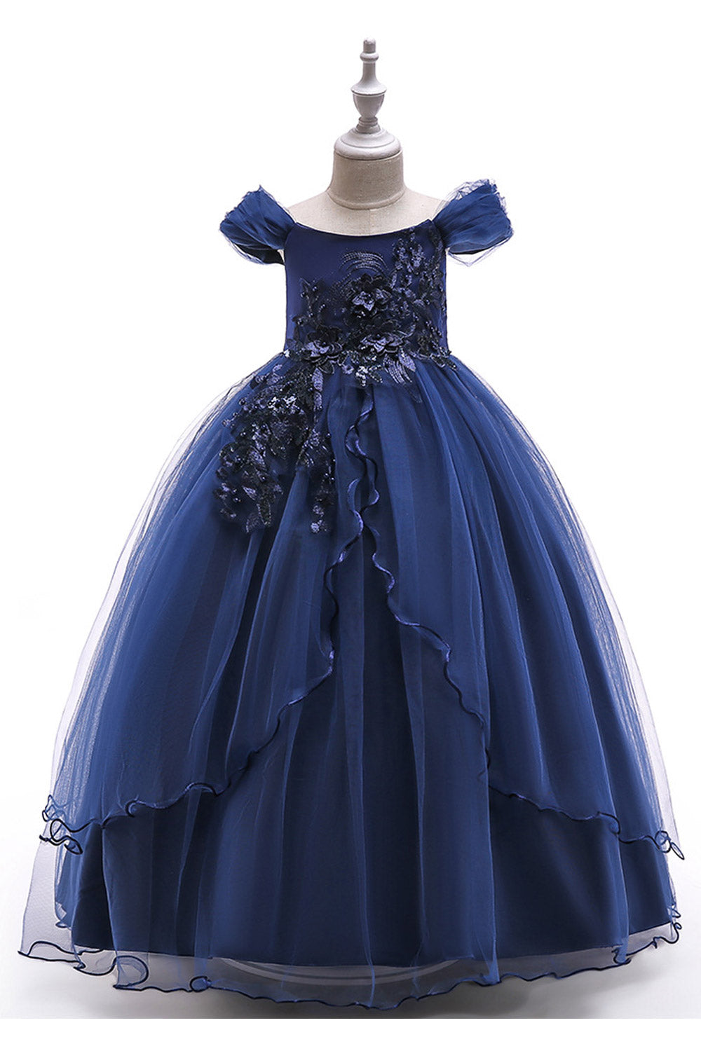 Kids Girls Round Neck Short Sleeve Ball Gown Dress