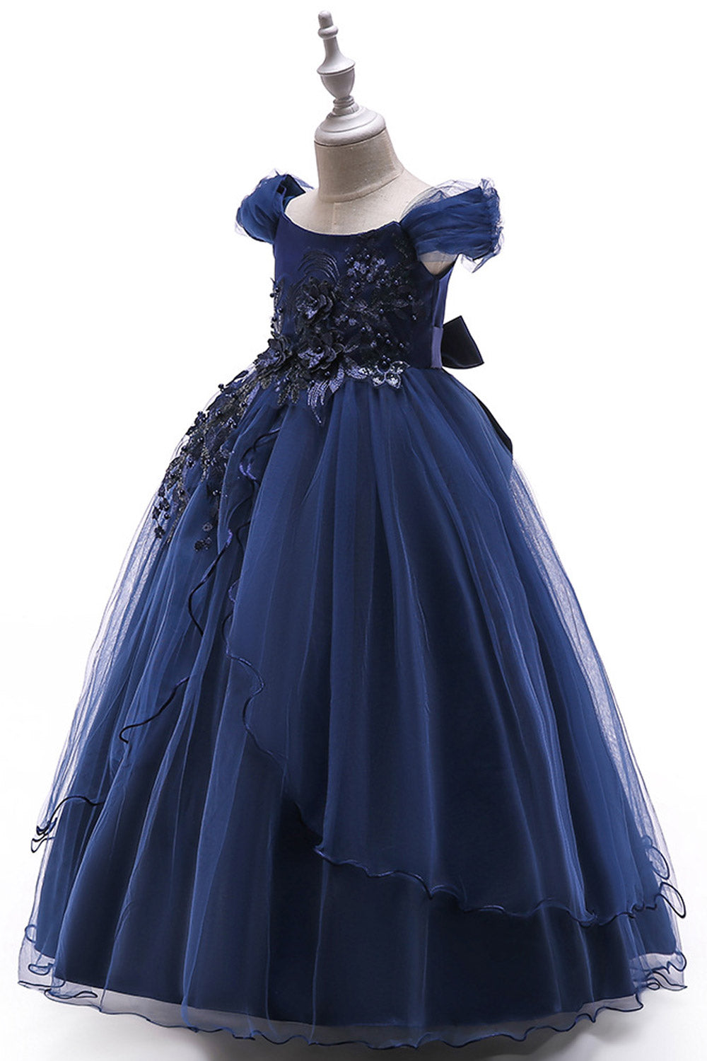 Kids Girls Round Neck Short Sleeve Ball Gown Dress