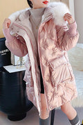 Kids Girls Alluring Solid Pattern Flap Pocktes Thick & Warm Padded Jacket