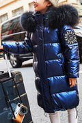Kids Girls Wash-Free Long Padded fur Hoodie Jacket