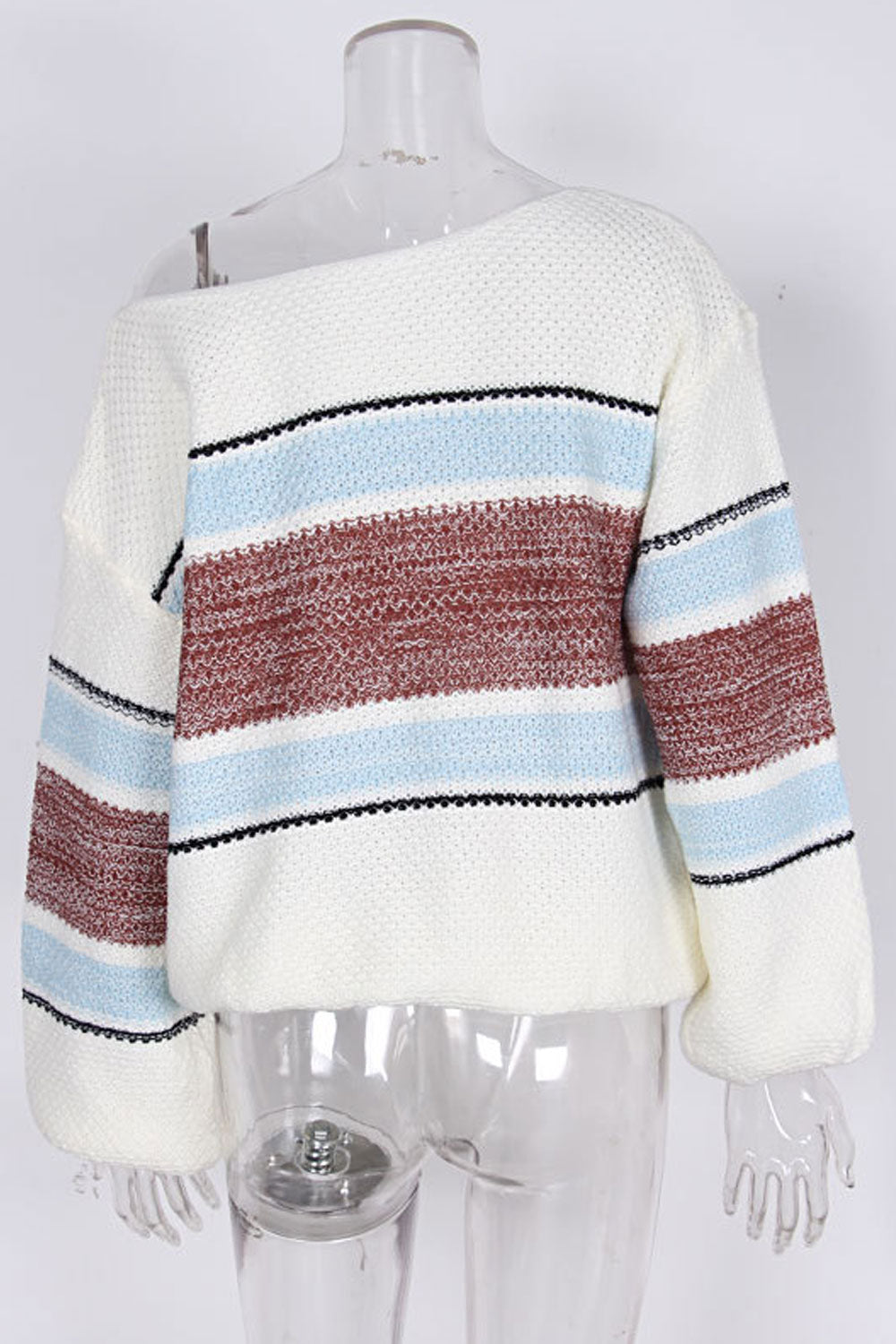 Women Beautiful Strip Pattern Loose Fit Round Neck Comfortable Knitted Winter Sweater