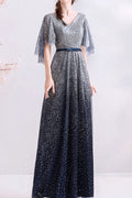 Women V-Neck Thin Short Sleeve Slim Waist Splendid Solid Pattern Long Length Summer Party Dress