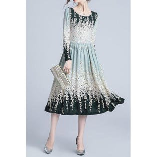 Women Spectacular Printed Pattern Long Sleeve Round Neck Short Easily Wearable Evening Party Dress