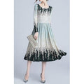Women Spectacular Printed Pattern Long Sleeve Round Neck Short Easily Wearable Evening Party Dress