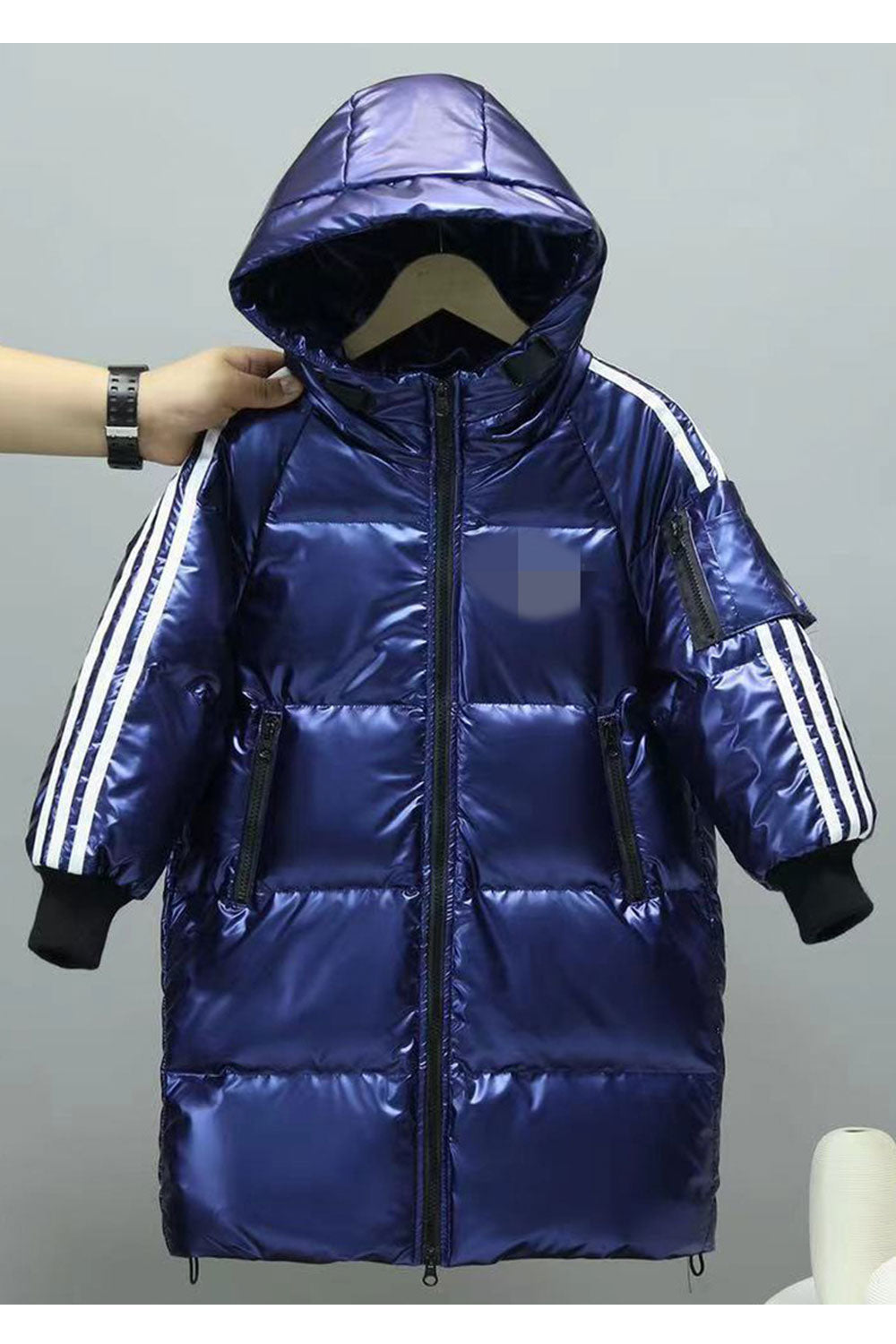 Kids Girls Fur Hoodie Long Silk Shining Jacket