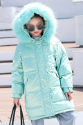 Kids Girls Stylish Hood Long Sleeve Solid Pattern Comfy Winter Padded Jacket