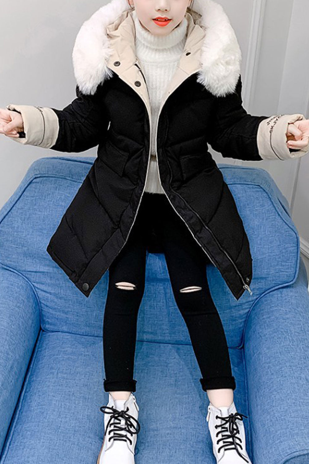 Kids Girls Superb Back & Front Flap Pocktes Zip Closure Warm & Thick Padded Jacket
