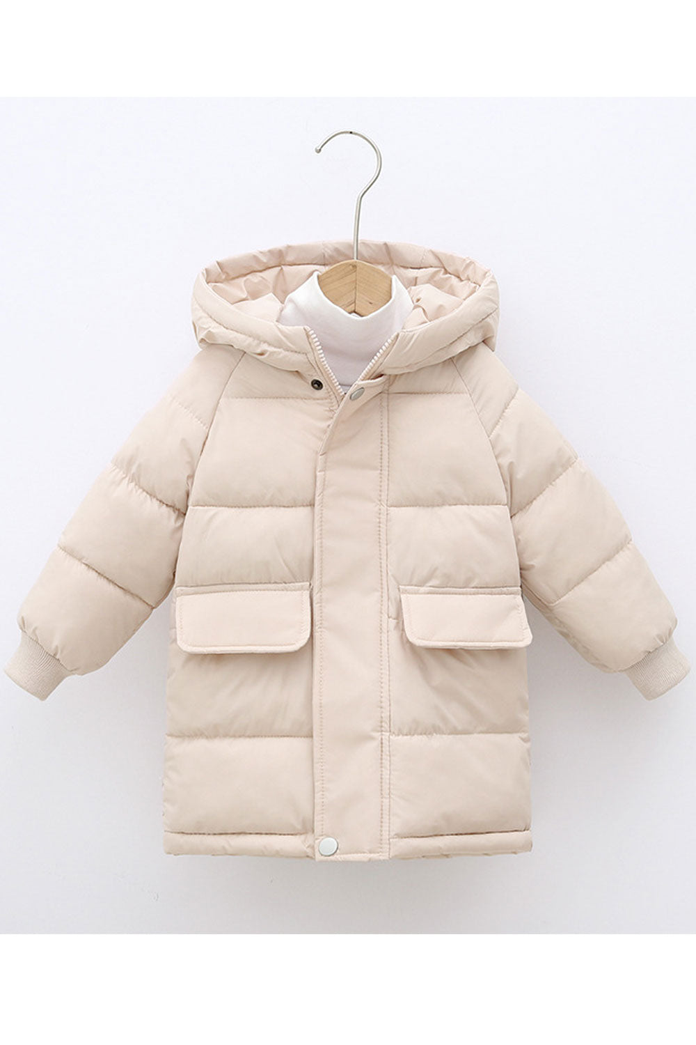 Kids Girls Solid Pattern Flap Pockets Hooded Neck Easily Wearable Warm Winter Padded Jacket