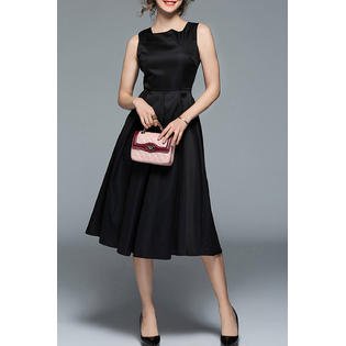 Women Elegant Square Neck Sleeveless Solid Pattern Slim Fit Superb Party Evening Dress
