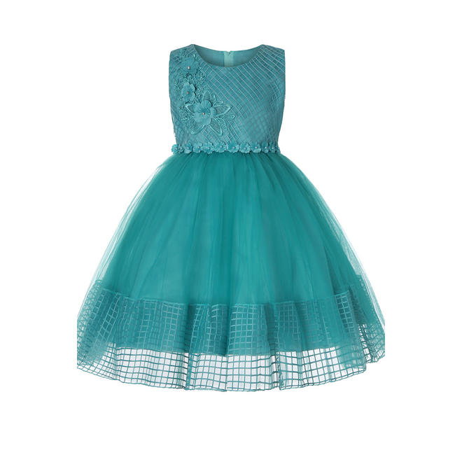 Kids Girls Sleeveless Embroided Lace Wedding Dress
