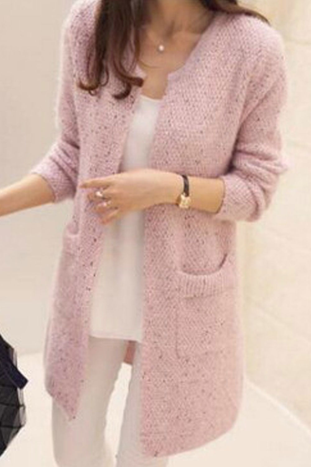 Women Winter Fashionable Front Open Style Round Neck Simple pockets Warm & Thick Cardigan