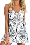 Women Restful Printed Pattern Strap Shoulder V-Neck Attractive Comfortable Summer Short Dress