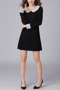 Women Long Sleeves Peter Pan Net Designed Collar Dress