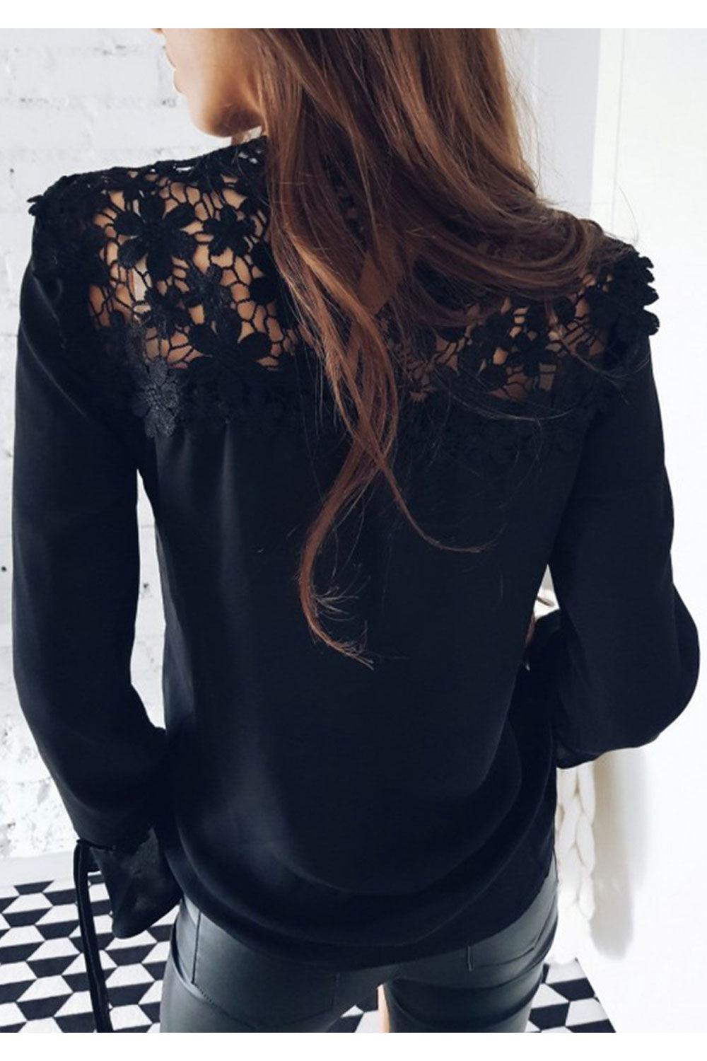 Women Dazzling Stitched Floral Lace Trumpet Sleeve Round Neck Comforatble & Fashionable Blouse