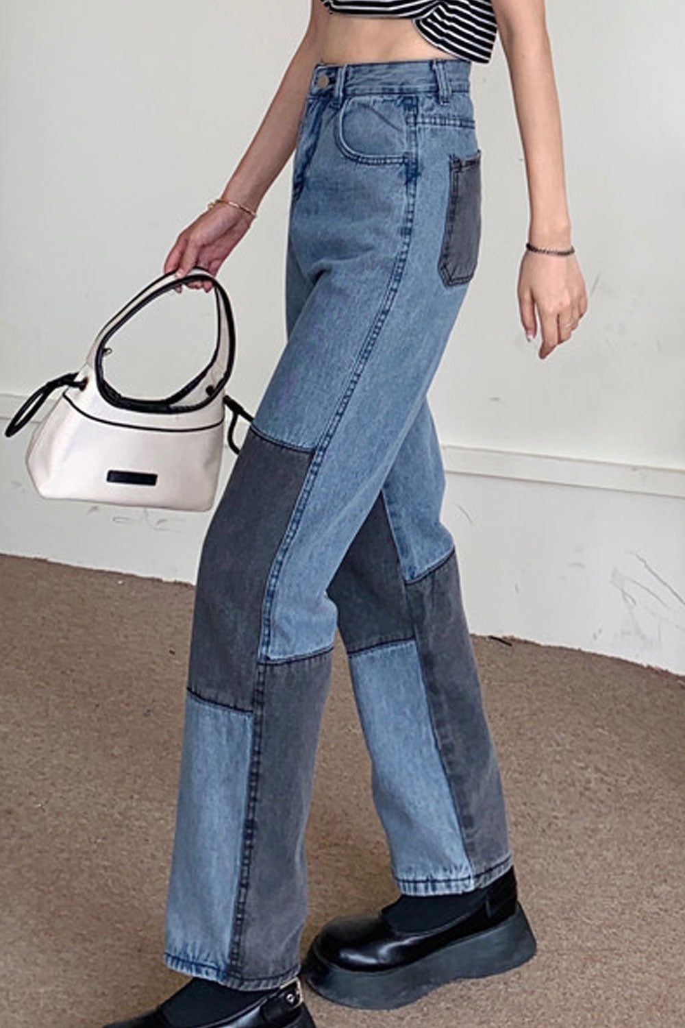 Women Superb Straight Fashion Restful High-Waist Pockets Designed Casual Denim Jeans